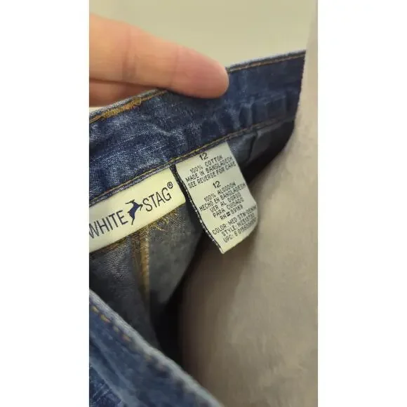 Vintage Cottagecore Prairie Cotton Denim Midi Button Down Skirt Women's 12 - Picture 5 of 8